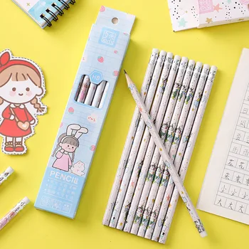 10Pcs/box de desenhos animados Estudante de papel de carta Escrita de Lápis de Presentes para Crianças Bonito Lápis com linda Garota Padrão