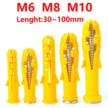 10pcs Parafuso Plástico do Tubo de Drywall de Expansão Parafuso M6M8M10 Plugue de Parede Parafuso de Ancoragem Plug Pequeno Peixe Amarelo Padrão de Nylon Fixadores