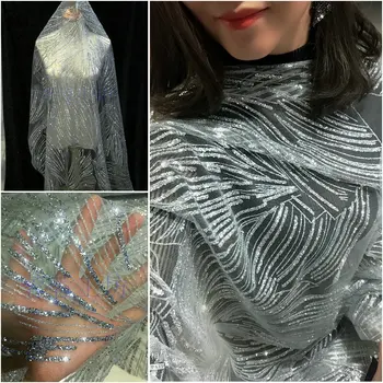 1Y/pcs Spray Ouro Prata Laço Glitter Tecido de Malha Vestido de Noite Skrit Acessórios