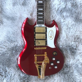 2021 de Alta qualidade de ouro de hardware guitarra de ouro cor vermelha guitarra, Rosewood fingerboard três captadores