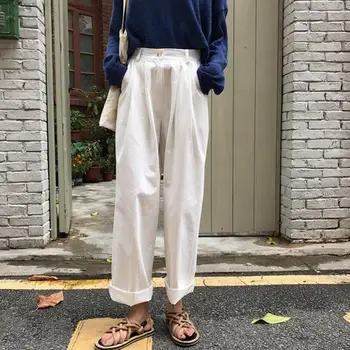 2022 Outono, Moda de Nova coreano Mulheres perdem-se Todos-jogo de Cintura Alta Cor Sólida Casual Calças Calças de Boutique de Roupas de Estilo Simples
