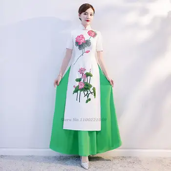 2022 aodai tradicional vietnã cheongsam vestido retro bordado de flores vintage qipao nacional ao dai vestido de festa elegante qipao