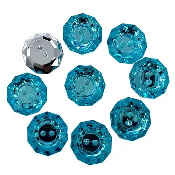30pcs Acrílico Azul facetado botões flatback de costura flor botão redondo decorativos para vestuário de DIY ferramentas acessório 18mm