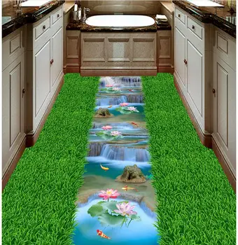 3d piso de Grama creek carpa lotus casa de banho cozinha 3d piso de pvc 3d papel de parede 3d em carpete pintura a papel de parede
