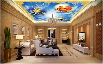 3d teto murais de fotos de papel de parede Europeia sol, a lua e as estrelas, três anjos a decoração home 3d murais de parede papel de parede para sala de estar