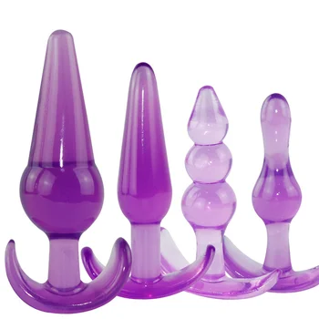 4Pcs/Set de Cristal de Silicone Vibrador Plug anal Masturbação Anal Plug Vaginal Ficha de Brinquedos Sexuais Para a Mulher Unisex adultos 18+ produtos do sexo