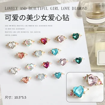 5Pcs Brilhante Liga de Luxo Coração de Diamante da Arte do Prego Accssories Charme Colorido Amor Jóias Dia dos Namorados DIY Estilo de Unhas Suppplies