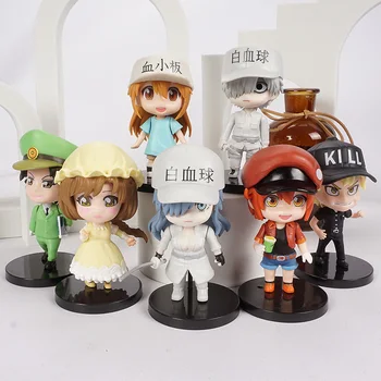 7pcs/conjunto de Células No Trabalho! Japão Anime Figura de PVC Brinquedos Kawaii de glóbulos Vermelhos, Plaquetas Leucócitos para Decoração de Quarto de Bonecas de Presente para os Meninos