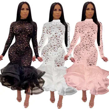 Alta Elasticidade Multi-cores Explosivas Modelos Sexy de Ver através de Vestidos de Renda para as Mulheres Vestido de Festa Noite Elegante K9575