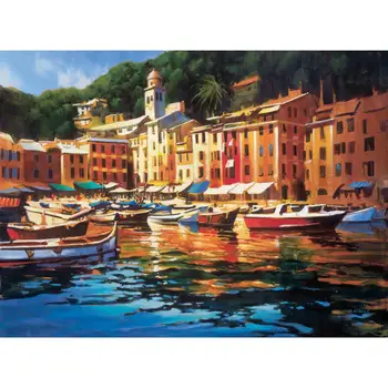 Arte de parede pinturas a óleo Mediterrâneo Ouro Portofino Cores pintadas à Mão Veneza paisagens de lona de arte Impressionista deco Home de