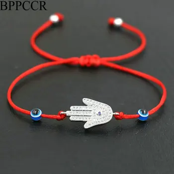 BPPCCR Cristal de Zircão Fátima Mão Sorte Pulseira de Corda Vermelha Thread Cadeia Trança Mal Olho Pulseiras Homens Mulheres Amantes Casais Presentes
