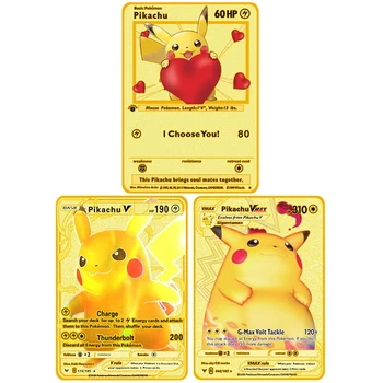 Cartão de Metal Preto Cartão de Pikachu Cartão Gold Cartão de Prata Vmax EX GX DX V Cartão de Melhores brinquedos de Presente para Criança