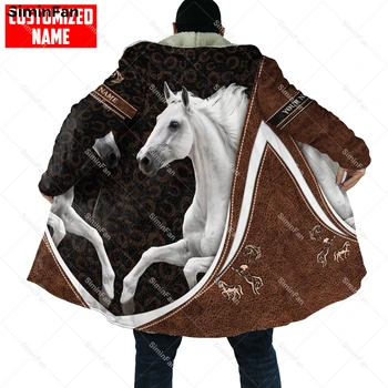 Cavalo branco 3D por Todo Impresso Inverno Manto com Capuz Mens Velo Cabo, Roupão de Flanela de Abrigo Unissex, Feminino à prova de Vento Blusão