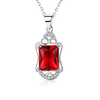 Charme De Cristal Quadrado Vermelho Pingente Feminino, Moda Jóias De Prata 925 Colar De Menina Clavícula Acessórios De Princesa