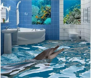 Chão de papel de parede 3d para casas de banho Dolphin 3D murais de parede papel de parede em carpete a Decoração Home