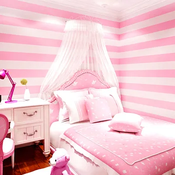 Contemporâneo e contratados coreano listrado papel de parede cor-de-Rosa princesa de crianças sala de doce de quarto de menina quartos de não tecido papel de parede