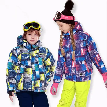 Crianças De Inverno Ski Snowboard Terno Impermeável Esqui Jaquetas De Meninos Meninas Calças De Crianças De Lã Com Capuz Dentro De Esqui Vestimentas De Adolescentes