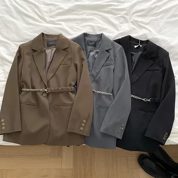 Heliar casaco do terno das mulheres elegantes marrom casaco de primavera outono 2021 recém-veste femme manteau blazer femenino com cinto