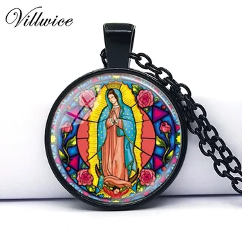 Hot Nossa Senhora de Guadalupe Colar Virgem Maria Religiosas do Sagrado Coração de Vitrais Moldura do Art Colar Pingente 2017