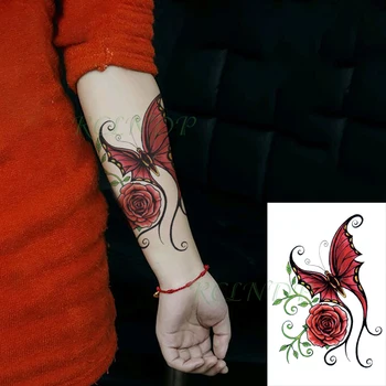 Impermeável da Etiqueta Temporária Tatuagem Borboleta Vermelha Rosa Fake Tattoo Flash Mão, Braço, Perna Tatuagem para a Menina Mulheres Homens