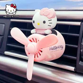 Kawaii Hello Kitty Carro Ambientador De Ventilação Perfume Difusor De Rotação Da Hélice De Desenhos Animados Anime Kt Gato Ornamento Auto Decoração Acessório