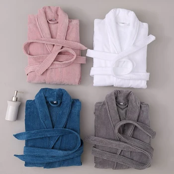 Kimono Roupão de banho Camisola Pijamas Outono de Par Solto, Casual, Roupa de Casa Desgaste com o Bolso do Cinto de Adulto de Toalha de Terry Manto