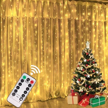 LED Garland Cortina de Luzes de 8 Modos USB Controle Remoto Luzes de Fadas Cadeia de Casamento, Decoração de Natal para Casa Quarto Ano Novo Lâmpada