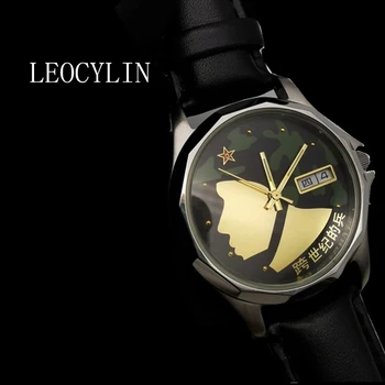 LEOCYLIN relógio mecânico automático 35mm China Exército Memorial Homens relógio de Pulso de aço Inoxidável steelrelógio masculino pulseira de couro
