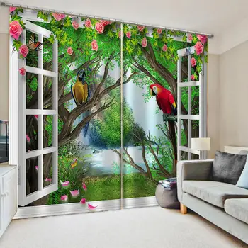 Luxuoso Quarto de Cortinas, cortina Personalizada tamanho Personalizado natureza verdejante paisagem cortinas de aves cortina da janela