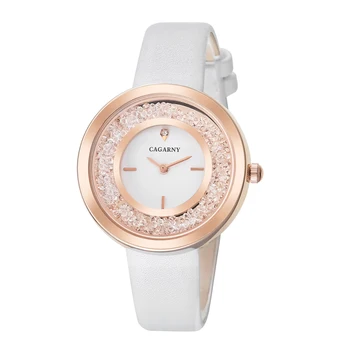 Marca De Luxo Cagarny Relógio De Quartzo Para Mulheres Moda Senhoras Relógios Rosa De Ouro Caso Vogue De Couro Brilhante De Cristal Reloj Mujer 2018
