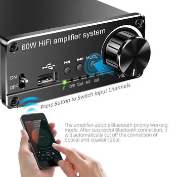 Mini Bluetooth USB Amplificador HiFi Pequeno Amplificador de Potência de Áudio Digital Amplificador de Potência de Áudio
