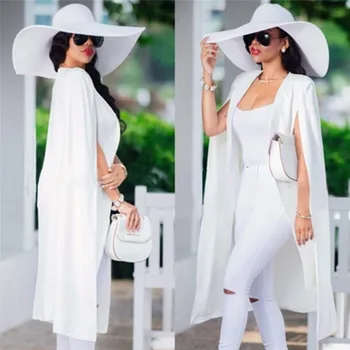Mulheres Manto De Cabo Longo, Blazer Casaco De Moda Preto Branco Personalidade Dentada No Pescoço Lapela Dividir Jaqueta De Ternos De Vestuário De Trabalho Blazer Feminino