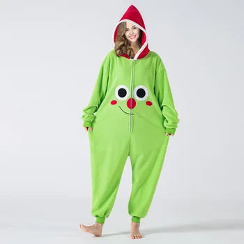 Natal ELK Onesie Kigurumis Mulheres Pijama Engraçado Bonito Macacão de Adultos Inverno Homewear Festival de Roupa Botão de Polar Fleece