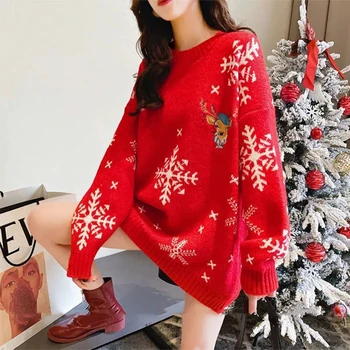 Natal Pesados Da Indústria De Bordados Blusas Mulheres 2021 Outono E Inverno Vermelho Novo Pulôver Coreano Estrangeiros Estilo Estudante De Camisola