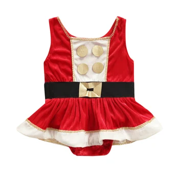 Natal da Criança Menino Meninas Romper do Papai Noel cosplay de Vestir Padrão sem Mangas até o Romper do 0-24 meses