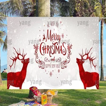 O Cartoon Do Floco De Neve De Glitter Feliz Ano Novo Vermelho De Renas, Presentes Personalizados Feliz Natal Decoração De Fundo Do Banner Festa De Pano De Fundo