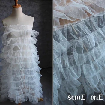 Onda de Malha, Tule Tecido de Listras Brancas Ver através de DIY Patchwork Decoração Fofa Saias do Vestido de Designer de Roupas de Tecido