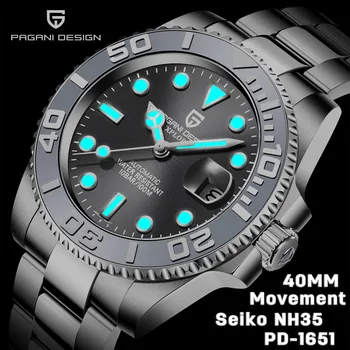 PAGANI DESIGN2021 Mecânica NH35 Bisel de Cerâmica Relógio de Mergulho homens de Negócios 100M Impermeável dos Homens de Aço Inoxidável do relógio de reloj hombre