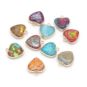 Pedra Natural Amuletos em forma de Coração Imperial de Pedra Pendente de 1PCS 16*18MM Para DIY Colar de Jóias Encontrar Acessórios