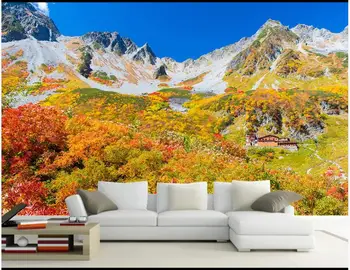 Personalizado com foto 3d papel de parede Hd montanha e outono amarelo paisagem decoração de sala de estar em 3d murais de parede papel de parede para parede 3 d