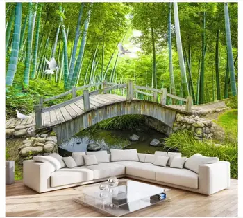 Personalizado com foto de papel de parede 3d papel de parede para parede 3 d ponte de Madeira, que flui floresta de bambu pintura de paisagem papéis de parede decoração da casa