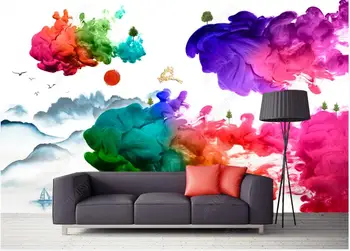 Personalizado mural de fotos em 3d papel de parede de Tinta de pintura estilo chinês novo aquarela fumaça casa de decoração de sala de estar papel de parede para parede 3 d