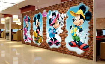 Personalizado papel DE parede infantil, Mouse 3D tridimensional da parede de tijolo para crianças sala quarto TV de parede de tecido e papel DE parede