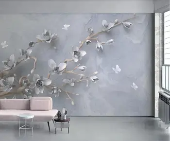 Personalizados grande mural de parede revestimento de parede 3d estéreo magnolia borboleta moderno e minimalista TV na parede do fundo