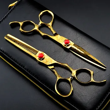 Profissional de 6 polegadas de Luxo Ouro Damasco corte do cabelo de uma tesoura de corte de cabelo desbaste barbeiro ferramentas de corte, tesouras de Cabeleireiro tesoura