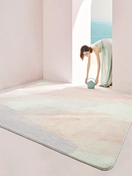 Quadrado rosa cashmere tapete de sala estilo Nórdico mesa de chá tapete bengaleiro quarto de cabeceira tapete decoração sala de estar