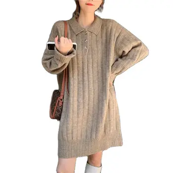 Quente E Denso Mulheres De Camisola Vestido Outono Inverno Novo Coreano Solta Assentamento De Malha, Vestidos Casuais Camisola Pulôver Feminino