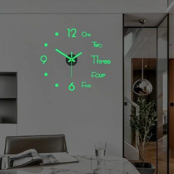 Relógio de parede Luminoso sem moldura, Relógios de Parede DIY Relógio Digital Adesivos de Parede de Silêncio do Relógio para Casa, Sala de estar, Escritório de Decoração da Parede