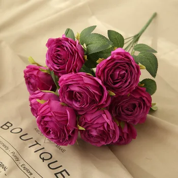 Seda Flor Europeia 1 Buquê De 10 Cabeças Artificial Rosa Peônia Falsa Folha De Casamento Festa De Casa, Decoração