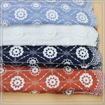 Tecido de algodão de 1 jarda de Marfim, Vermelho, Azul Marinho 3D Leite de Seda, Bordado em Pano de Camisa de Vestido Top de Costura Material 53inch Grande M4F89